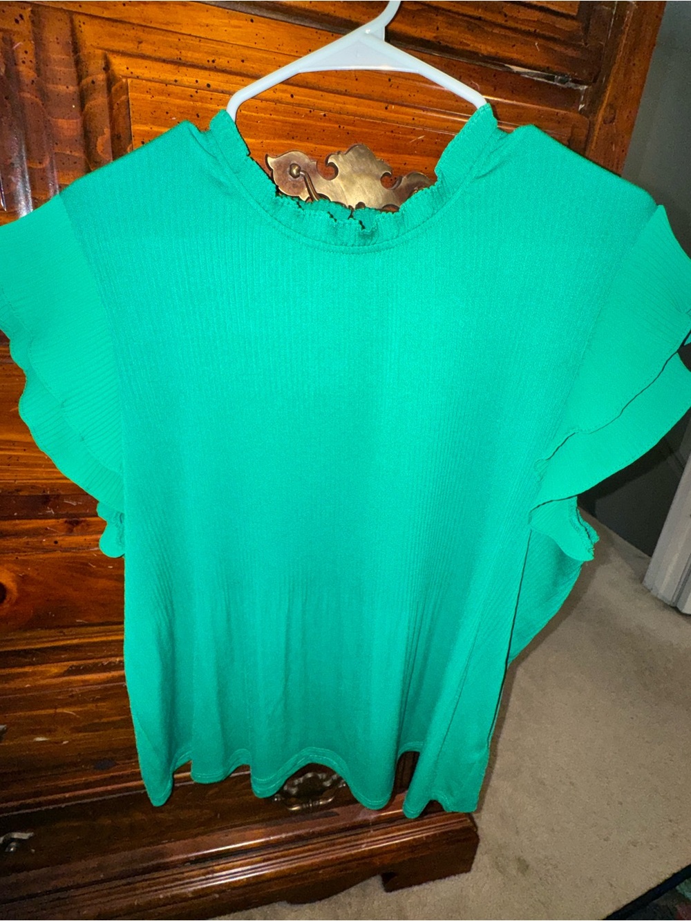 Adrianna Papell Teal Pleated Ruffle Sleeve Blouse - Picture 4 of 6